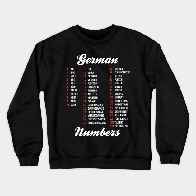 German Numbers - German Language Cheatsheet Crewneck Sweatshirt by Hidden Verb